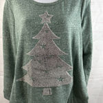 Women's Christmas Tree Long Sleeve‎ Tshirt Green Silver Small Holiday Top Photo 0
