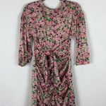 ZARA NWT  Printed Floral Draped Tie Ruched Mini Dress Pink Green Black Small Photo 3