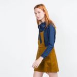 ZARA Brown Corduroy Sleeveless Square Pinafore Velvet Velour Mini Overall Dress Photo 2