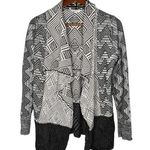 Lucky Brand  Women's Aztec Intarsia Knit Open Front Drape Cardigan Black Gray S Photo 0