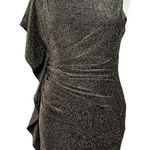 Vince Camuto  Sparkly Ruffled Holiday Sheath Cocktail Dress Metallic Gold Size 16 Photo 0