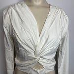 Bobi NWT Front Knot Crop Top MEDIUM Cream Long Sleeve Jersey Knit Casual Modern Photo 2