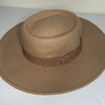 World Market Wool Wide Brim Fedora Hat Camel Tan Boater Style Photo 0