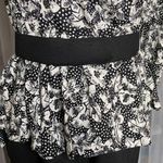 dress V neck peplum floral belt black white shoulder pads Surplice top Size M Photo 4