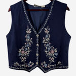 TanTrums Wool Floral Embroidered Vest Women's 70% Wool Cottagecore Boho 1990s L Blue Size L Photo 0