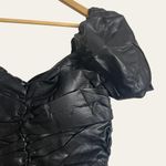 Naked Wardrobe Black Faux Leather Puff Sleeve Ruched Mini Bodycon Dress Size L Photo 6