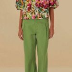 Farm Rio  Green Straight Pleat Pants NWOT Women's Size 27 W29 Cotton High Waist Photo 2