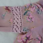 Black Rainn  womens sheer tan floral blouse size Petite Large Photo 4