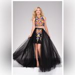 Jovani  45302A two piece floral colorful embroidered black tulle prom dress NEW 2 Photo 1