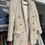 ZARA cream open front gold button tweed long sleeve blazer jacket XS Photo 10