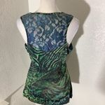 Blue and Green Ruffled Embellished BOHO Flowy Top Size M Photo 3