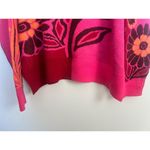 Farm Rio  Cutout Asymmetrical Knit Bold Pink Floral Turtleneck Wool Blend Sweater Photo 3