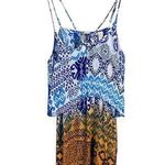 Raga  Blue Yellow Tank Mini Dress Beachy Boho Summer Size Medium Tribal Photo 0