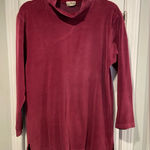 VTG L.L. Bean Size L Burgundy Velour Mock Neck Pullover Soft Split Hem Tunic Top Red Size L Photo 0