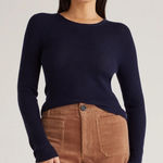 Quince NWT  Featherweight Cashmere Ribbed Crewneck Sweater Size Large Navy Blue Photo 0