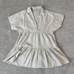 ZARA NEW Linen Babydoll Dress Beige Short Sleeve Flounced Hem Collared Size XS Photo 0