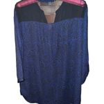 Larry Levine  blue and black sheer v-neck tunic size large Photo 0