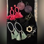 Five Pair Costume Earrings Preloved boho tassels silver Red Photo 0