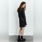 ZARA  New Women Black/White Long Sleeve Polka Dot Satin Dress Size Large Photo 5