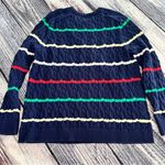 Lands End 100% Cotton Cable Knit Stripe Sweater​ Blue Size L Photo 2
