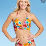Shade & Shore Women's Lightly Lined Longline Double Knot-Front Bikini Top Pink Floral Photo 0