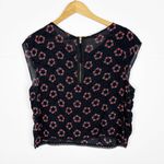 Free People Floral Tiered Ruffle Crop Top Size Medium Zip Back Black Photo 1