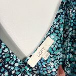 Loft Blue Dot Floral Ruffle Bottom Sleeveless Relaxed Fit Tank Top Rayon Summer Photo 2