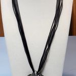 Wire Wrapped Heart Pendant Necklace Lace 16" Unsigned Black Photo 2