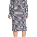 Tory Burch Crista T Lattice Logo Print Shirt Dress Navy White Size S/P Photo 1