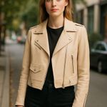 BLANK NYC NWT Crepe Moto Jacket In Tan SZ-M Photo 0