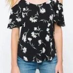 Kaileigh Valette Black With White Daisy Print Cold Shoulder Top Size Medium Photo 1