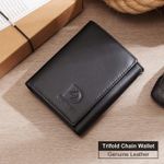 Chain Wallets for Men Biker Wallet with RFID Blocking Genuine Leather Trifold Wallet with Chain Photo 1