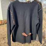 Vintage Lucia Black 100% Wool Cardigan Jacket Whipstitch Trim Button Front Cozy Size L Photo 6