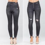 Judy Blue NWT Destroyed Button-Fly Skinny Jeans Black Wash Denim Size 14W NEW Photo 14
