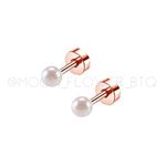 Tiny Rose Gold Pearl Flat Back Earrings Pink Photo 6