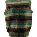 Lands' End Vintage Women's Shetland Wool Multicolor Stripe Vest Brown Sweater M Photo 0