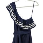 J.Crew  Navy Blue‎ Linen Midi Dress Size M One Shoulder Preppy Summer Sundress Photo 8