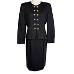 Oleg Cassini Vintage Black Blazer Jacket Skirt Set 8 Office Suit Gold Button Photo 2