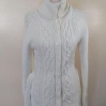 it's our time Size Medium M Long Sweater Tie Comfy Knit Button Long Sleeve Ivory Photo 9
