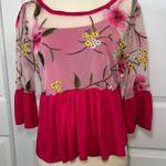 cha cha vente Y2K Sheer Embroidered Floral Pink Babydoll Top Built In Tank Size Small Photo 0