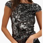 Free People  Glittering Sequin Short Sleeve Top - Black and Silver Photo 3