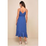 Lulus Lulu’s Manhattan Moment Blue Ruffled Midi Wrap Dress in Royal Blue Size Large Photo 1
