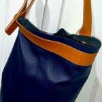 Rare Nora Lozza leather Italian quite luxury handbag navy tan boho classic $680 Blue Photo 0