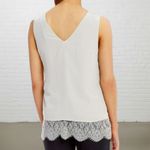 Antonio Melani Silk Top M Grey Lace Trim Sleeveless V-Neck Layered Blouse Photo 3