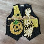 Vintage Fashion Fantasy Vest Black Sequined Halloween Vest Orange Size L Photo 3