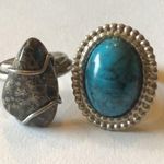 Vintage Silver Tone Turquoise & Stone Adjustable Rings Photo 1