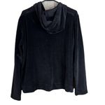 Chic Vintage Velour Long Sleeve Drawstring Hoodie with Zipper Front & Po… Black Size M Photo 1
