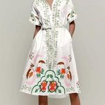 Tucker Button Down White Blossoms Midi Shirt Dress Floral Spring Summer Modest Size XL Photo 0