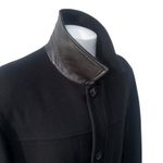 Cole Haan Coat Sz XL Black Wool Cashmere Blend Leather Zip Mid Length Preppy Photo 7