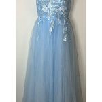 Hebeos Women’s Girls Formal Icey Blue Floral Maxi Gown Photo 3